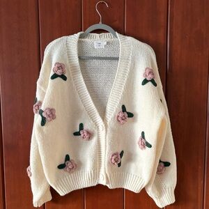 Floral Embroidered Cream Cardigan Sweater Luna Ivy Anthropologie